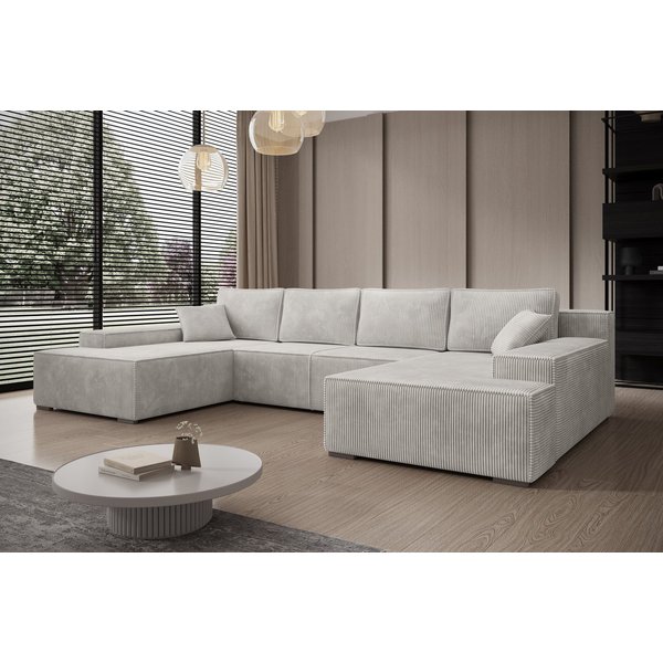 PROMETO Möbel Ecksofa Ecksofa Couch U-Form mit Schlaffunktion, POSO-Stoff Cordstoff Milo