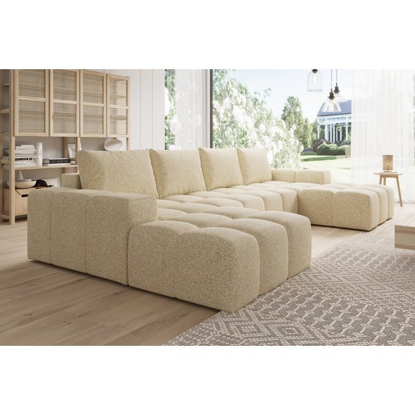 PROMETO Möbel Ecksofa Couch U-Form, Sofa U-Form Teddy-Bouclé, Web oder Cord-Stoff Cento