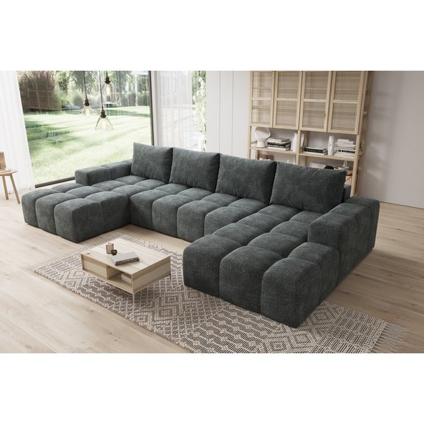 PROMETO Möbel Ecksofa Couch U-Form, Sofa U-Form Teddy-Bouclé, Web oder Cord-Stoff Cento