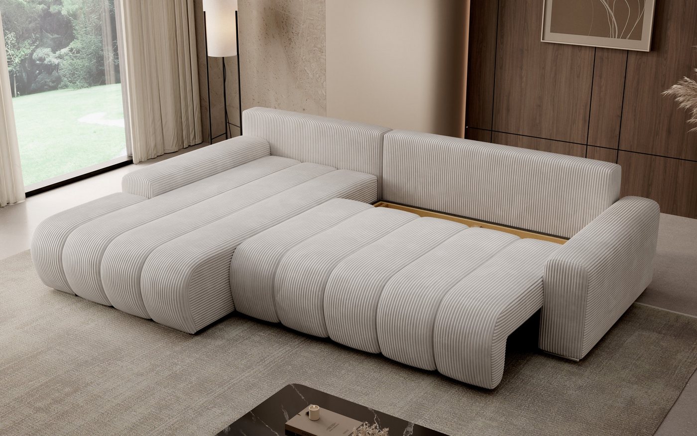 PROMETO Möbel Ecksofa Porto L mit Schlaffunktion und Bettkasten L-Form Links/Rechts – Bild 5 von 5