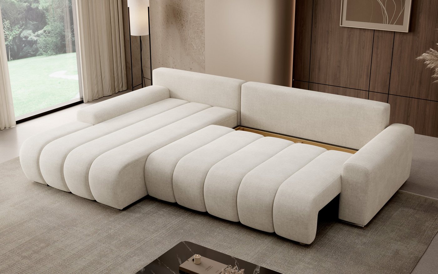 PROMETO Möbel Ecksofa Porto L mit Schlaffunktion und Bettkasten L-Form Links/Rechts – Bild 5 von 5