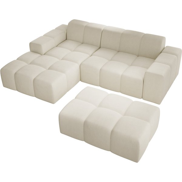 PROMETO Möbel Ecksofa Sofa mit Hocker, Couch L-Form Velours oder Cord-stoff Fogo