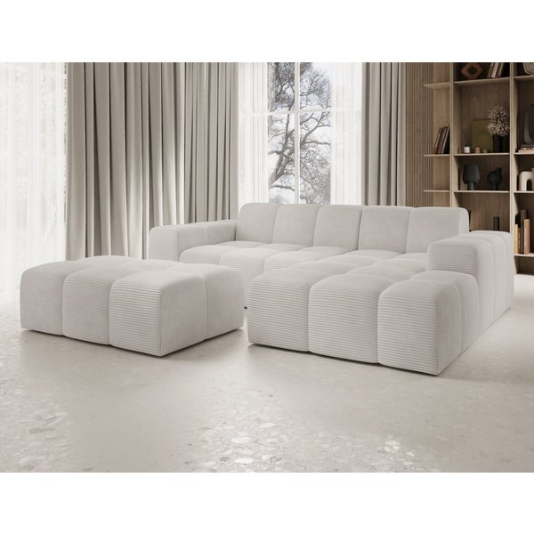 PROMETO Möbel Ecksofa Sofa mit Hocker, Couch L-Form Velours oder Cord-stoff Fogo