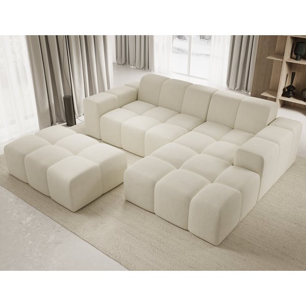 PROMETO Möbel Ecksofa Sofa mit Hocker, Couch L-Form Velours oder Cord-stoff Fogo