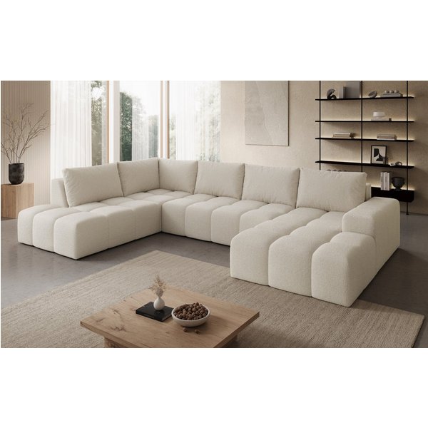 PROMETO Möbel Ecksofa U-Sofa, Große Sofa im Cord-Stoff, Teddy-Boucle oder Web, 2 Ottomanen, Großes U-Sofa mit Cordstoff-Bezug, zwei Ottomanen