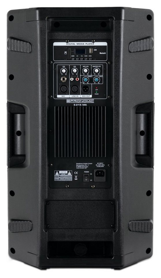 Pronomic E-215 MA - Aktive PA-Box Lautsprecher (Bluetooth, 120 W, USB/SD/MP3-Player - 2-Wege mit 15" Woofer und 1" Kompressions-Treiber) – Bild 5 von 5