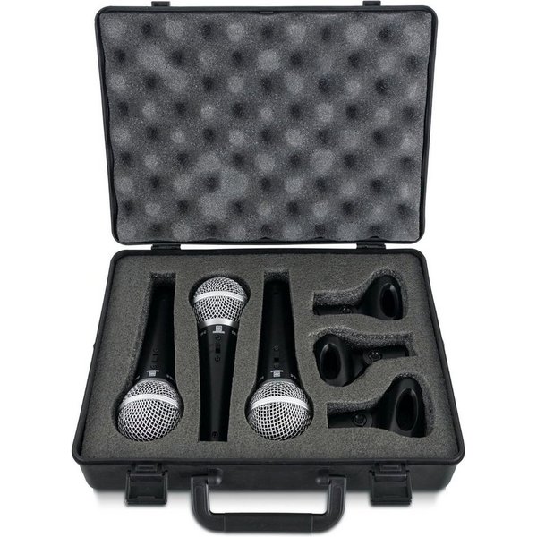 Pronomic Mikrofon DM-58-C Vocal dynamische Mikrofone mit Nieren-Charakteristik (3er Set im Koffer, 10-tlg), Ein-/Aus-Schalter - inkl. Mikrofonklemmen
