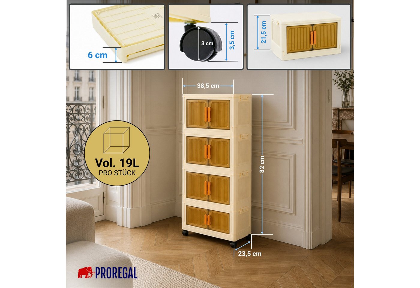 PROREGAL® Aufbewahrungsbox EasyCube stapelbar 4 Ebenen & Rollen Stapelboxen – Bild 2 von 5