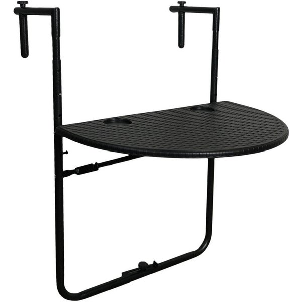 PROREGAL® Balkonhängetisch Balkontisch klappbar 60x40cm Rattan Optik Schwarz Metall Kunststoff, Wetterfester, 3-fach höhenverstellbarer Balkontisch zum Hängen