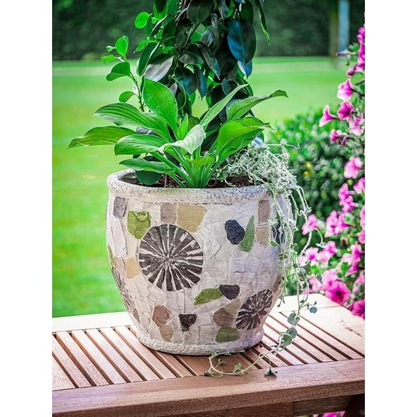 PROREGAL® Blumentopf Blütentopf mit Mosaik, Grau, Keramik, 27,5x27,5x25cm