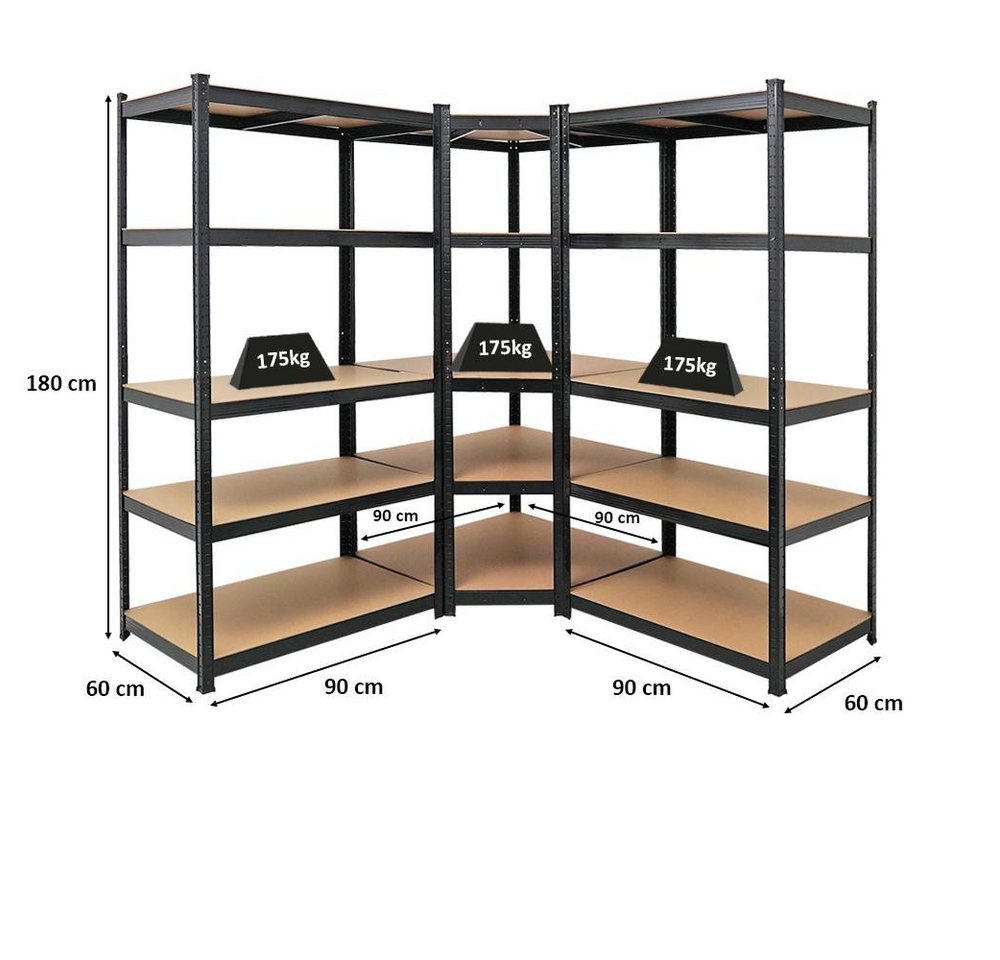 PROREGAL® Eckregal MegaDeal 1x Eckregal + 2x Schwerlastregal Ragnar, Verschiedene Farben, Stabiles Lagerregal Eckregal mit 175kg Fachlast Steckmontage – Bild 2 von 5