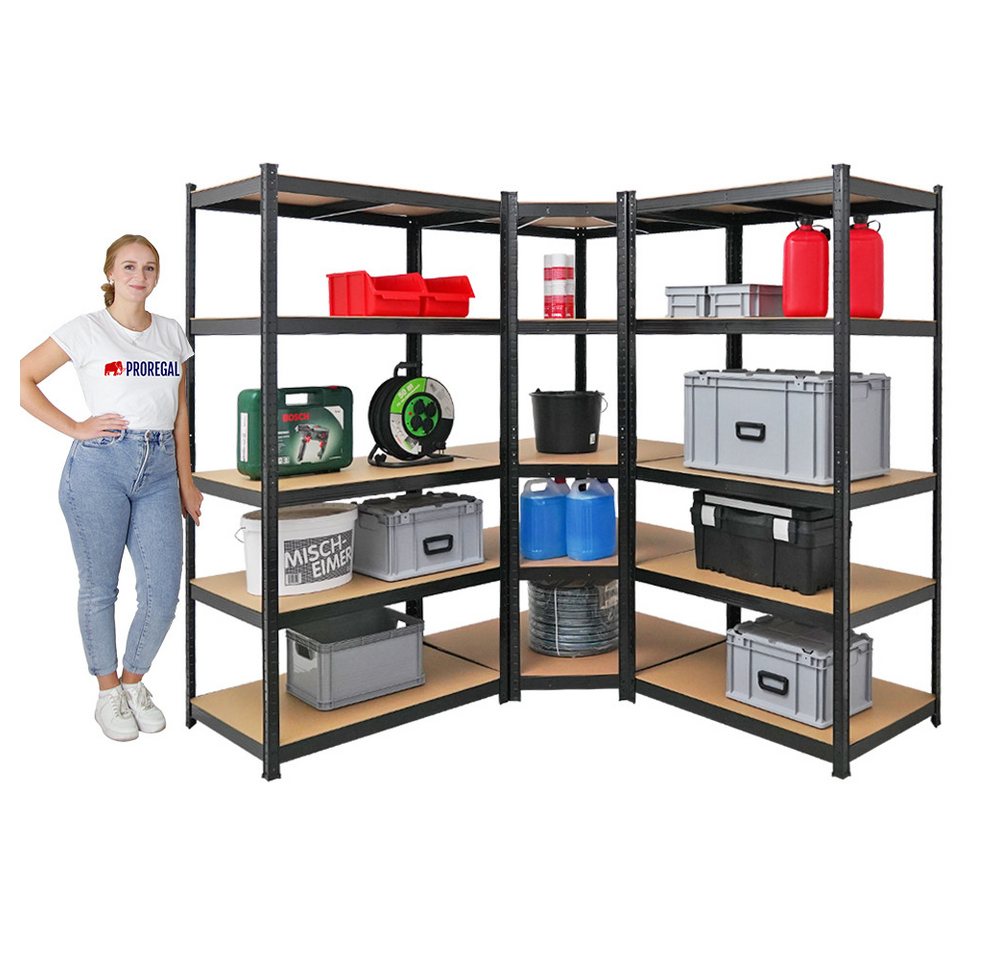 PROREGAL® Eckregal MegaDeal 1x Eckregal + 2x Schwerlastregal Ragnar, Verschiedene Farben, Stabiles Lagerregal Eckregal mit 175kg Fachlast Steckmontage – Bild 3 von 5