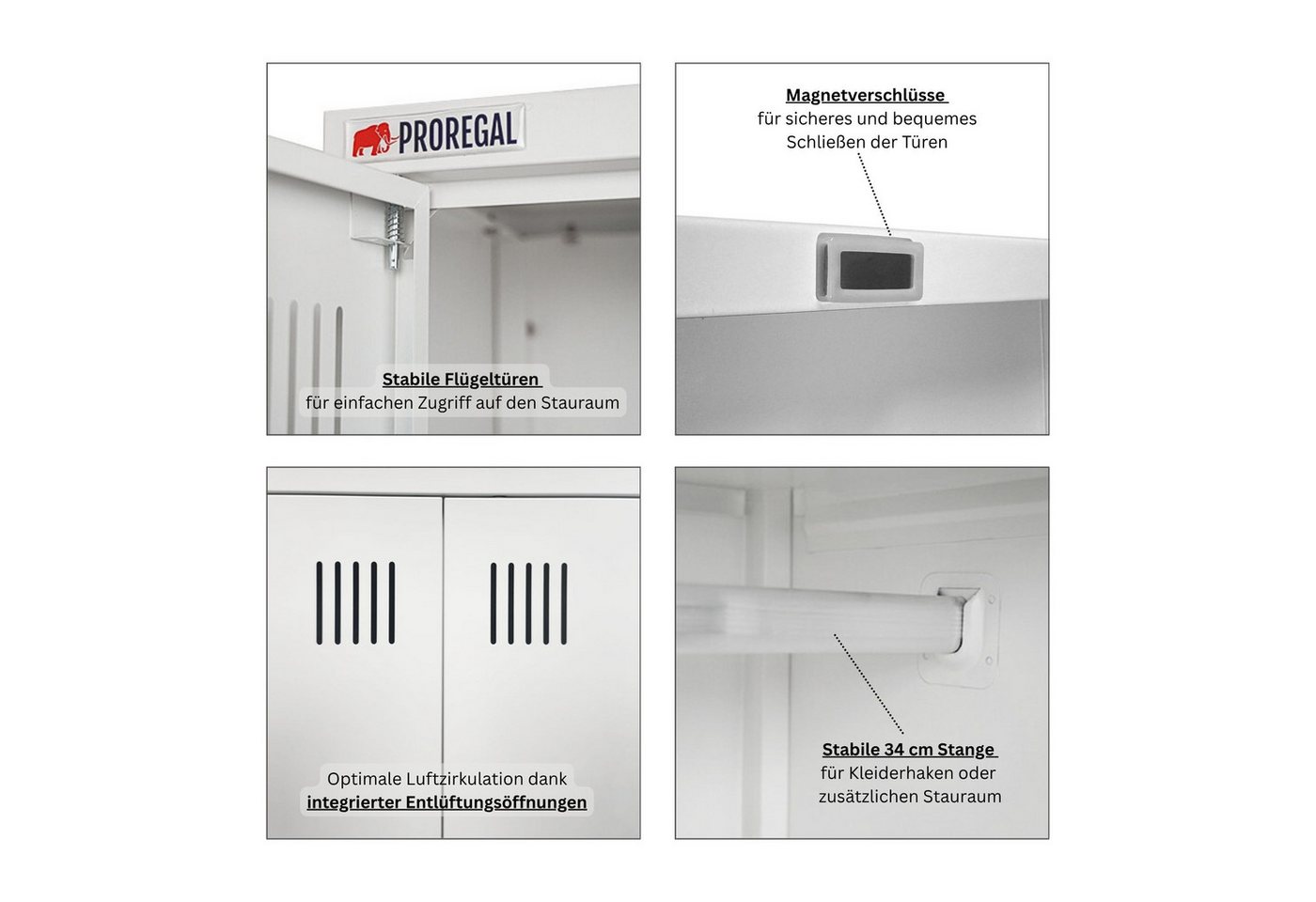 PROREGAL® Mehrzweckschrank Abschließbarer Flügeltürenschrank Stahlschrank RHINO Putzmittel- & Besenschrank Haushaltsschrank 5 Fächer & Kleiderstange – Bild 5 von 5