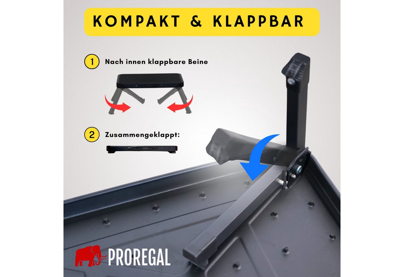 PROREGAL® Tritthocker klappbar Kunststoff -Trittfläche 18x48x31cm Traglast 150kg Schwarz, Stabiler Klapphocker mit Kunststoff-Trittfläche – Bild 3 von 5