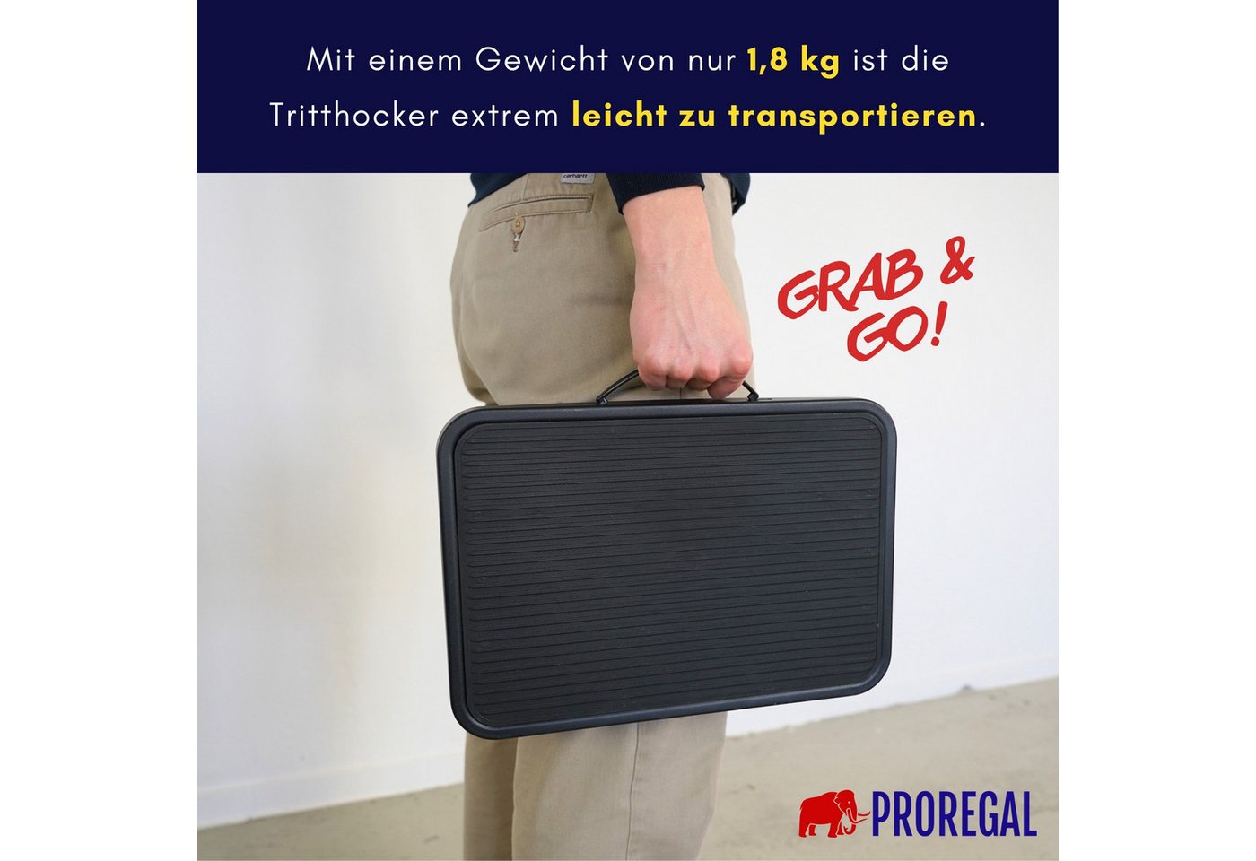 PROREGAL® Tritthocker klappbar Kunststoff -Trittfläche 18x48x31cm Traglast 150kg Schwarz, Stabiler Klapphocker mit Kunststoff-Trittfläche – Bild 4 von 5