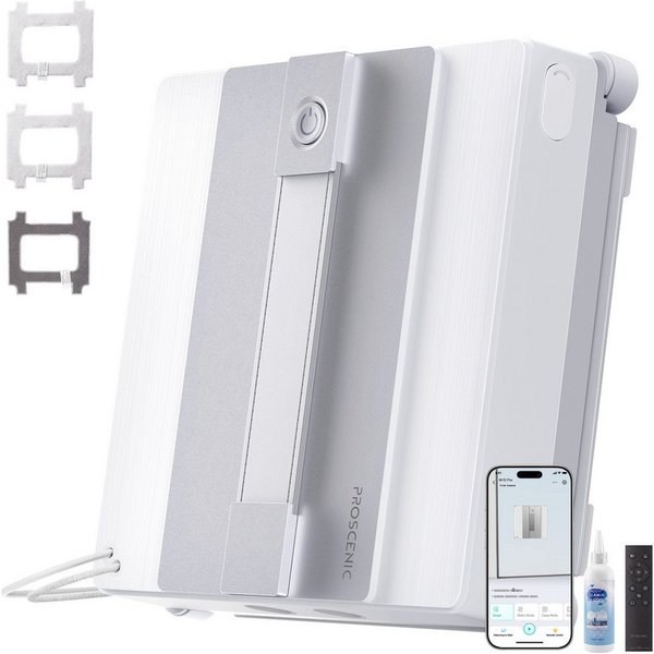 Proscenic Fensterputzroboter W10 Pro Fensterputzroboter, 9000 Pa, 110 ml Wassertank, (Set, 4-fach Sprühfunktion, 5 Reinigungsmodi, automatische Reinigung) App- 