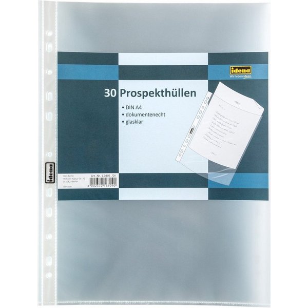Idena Prospekthülle Idena 10406 - Prospekthülle DIN A4 Format, glasklar, 80µ, 30 Stück