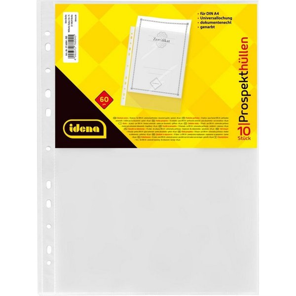 Idena Prospekthülle Idena 376004 - Prospekthülle DIN A4 Format, genarbt, 60µ, 10 Stück