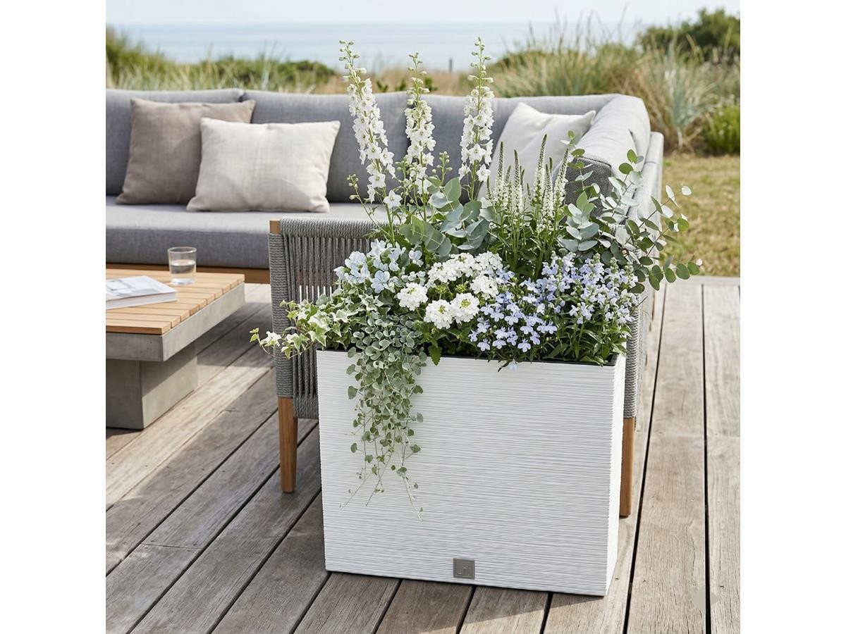 Prosperplast Blumenkasten Blumentopf Furu, inkl. Pflanzeinsatz, weiß, 58 x 18 x 49,8 cm – Bild 4 von 4