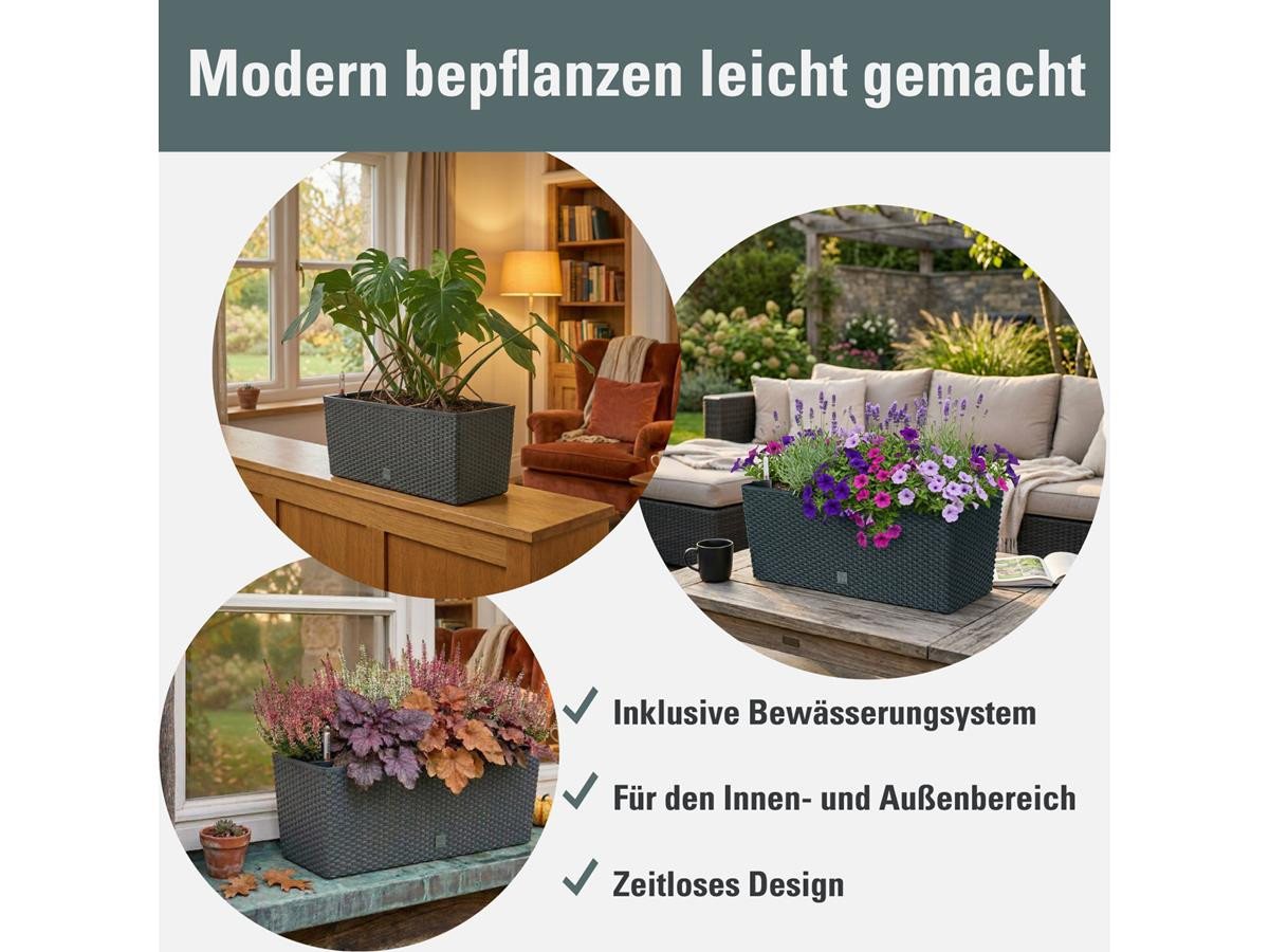 Prosperplast Blumenkasten Rato Case (4 St., 4er-Set), Bewässerungssystem, Rattanoptik, eckig – Bild 2 von 5