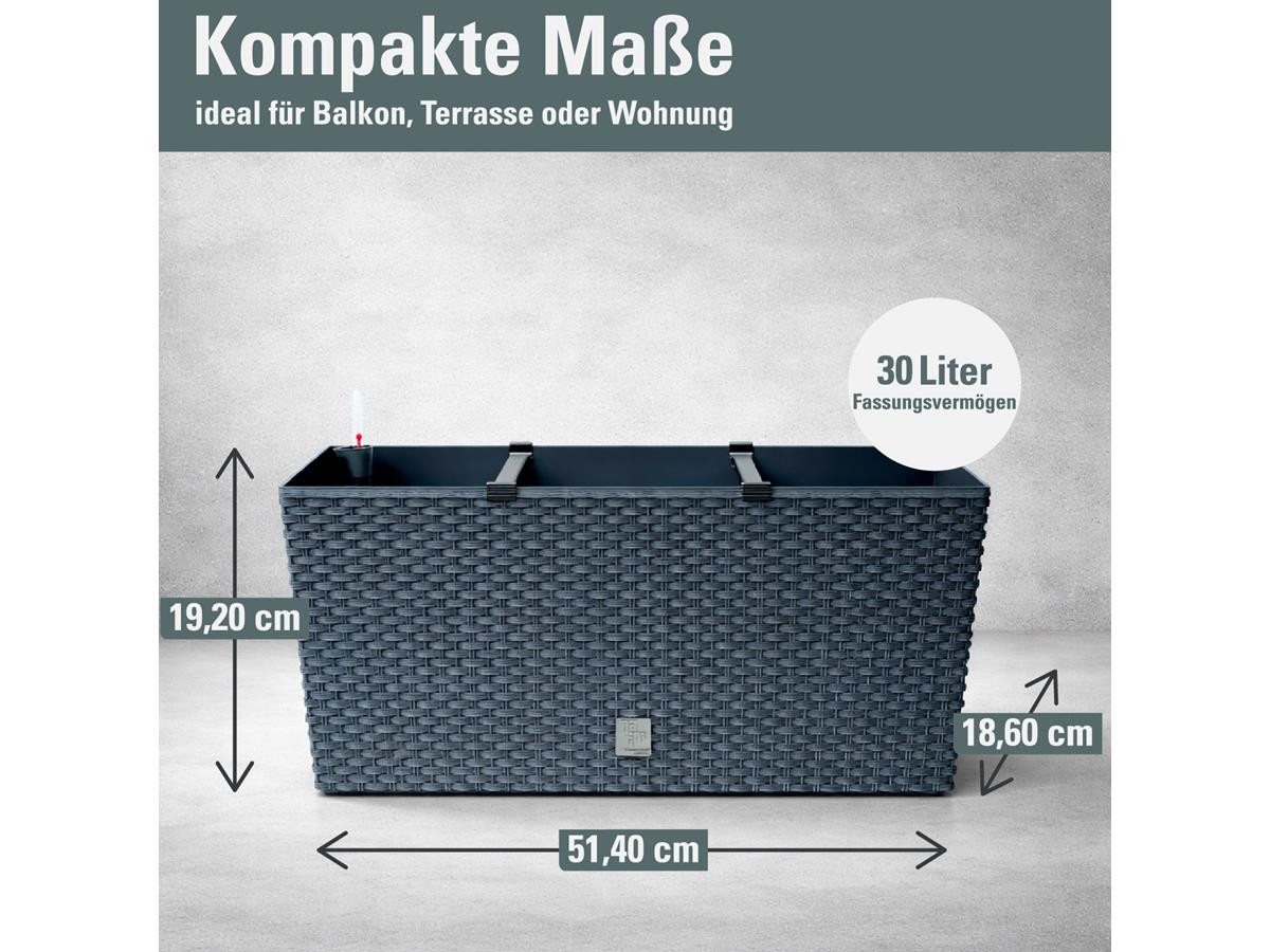 Prosperplast Blumenkasten Rato Case (4 St., 4er-Set), Bewässerungssystem, Rattanoptik, eckig – Bild 3 von 5