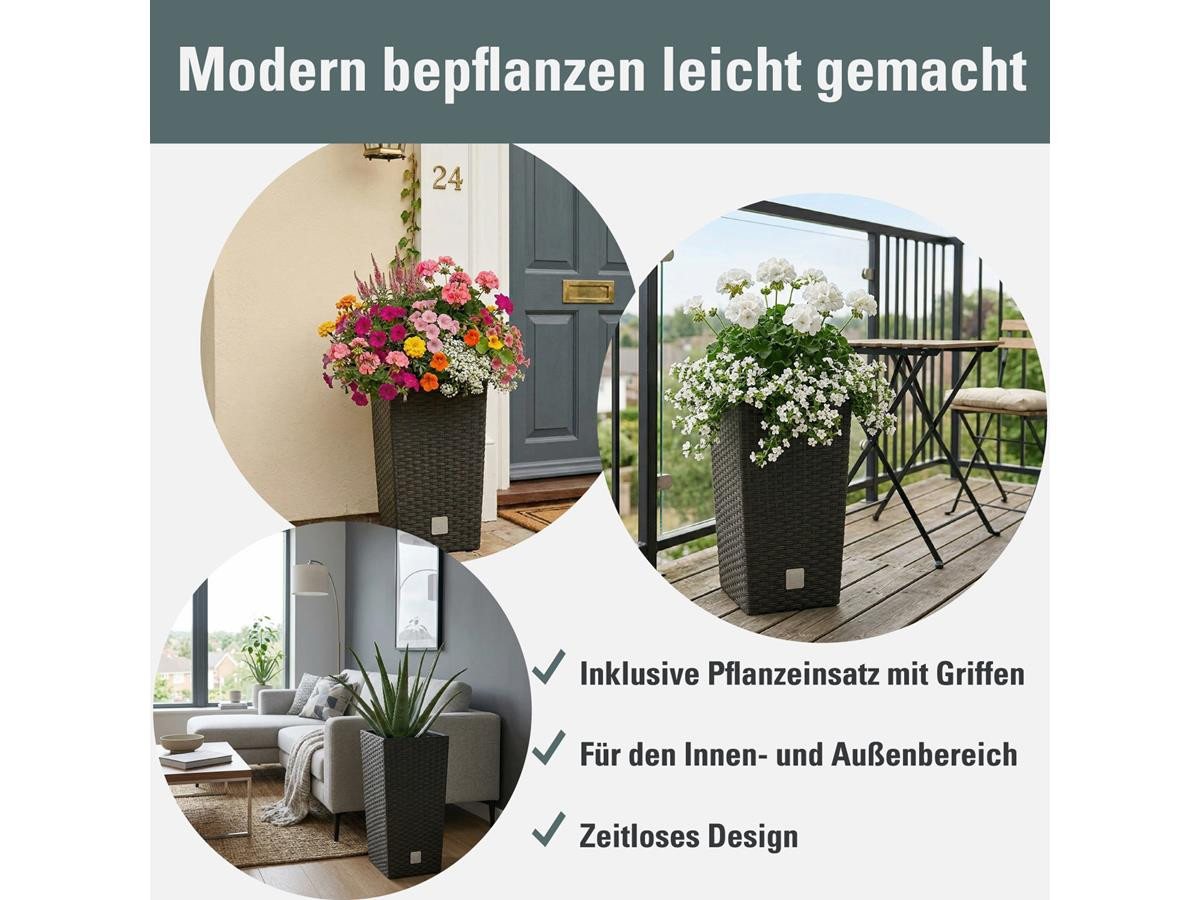 Prosperplast Blumentopf Rato Square, mit Einsatz, 32,5 x 32,5 x 61 cm, anthrazit, wetterfest & UV-beständig – Bild 2 von 5