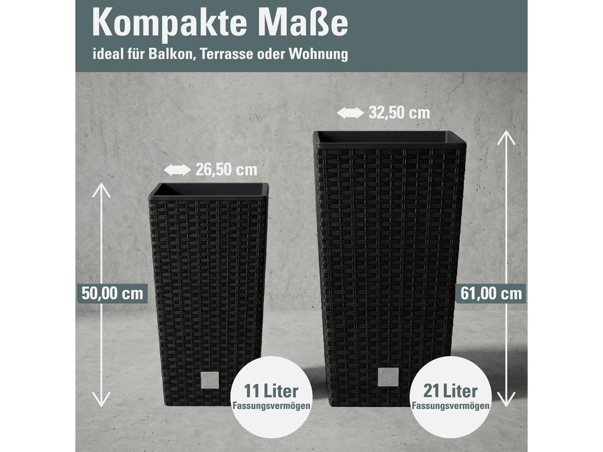 Prosperplast Blumentopf Rato Square, mit Einsatz, 32,5 x 32,5 x 61 cm, anthrazit, wetterfest & UV-beständig – Bild 3 von 5