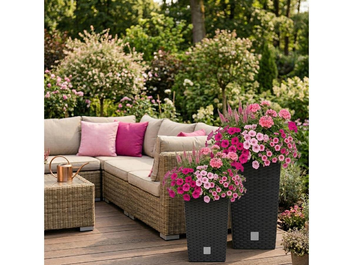 Prosperplast Blumentopf Rato Square, mit Einsatz, 32,5 x 32,5 x 61 cm, anthrazit, wetterfest & UV-beständig – Bild 4 von 5