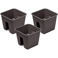 PROSPERPLAST Geländertopf Ratolla Railing 3-er Set (Quadratisch, Braun, 272x272x225 mm)