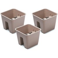 PROSPERPLAST Geländertopf Ratolla Railing 3-er Set (Quadratisch, Mocca, 272x272x225 mm)