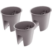 PROSPERPLAST Geländertopf Ratolla Railing 3-er Set (Oval, Mocca, 298x242x225 mm)