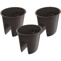 PROSPERPLAST Geländertopf Ratolla Railing 3-er Set (Oval, Braun, 298x242x225 mm)
