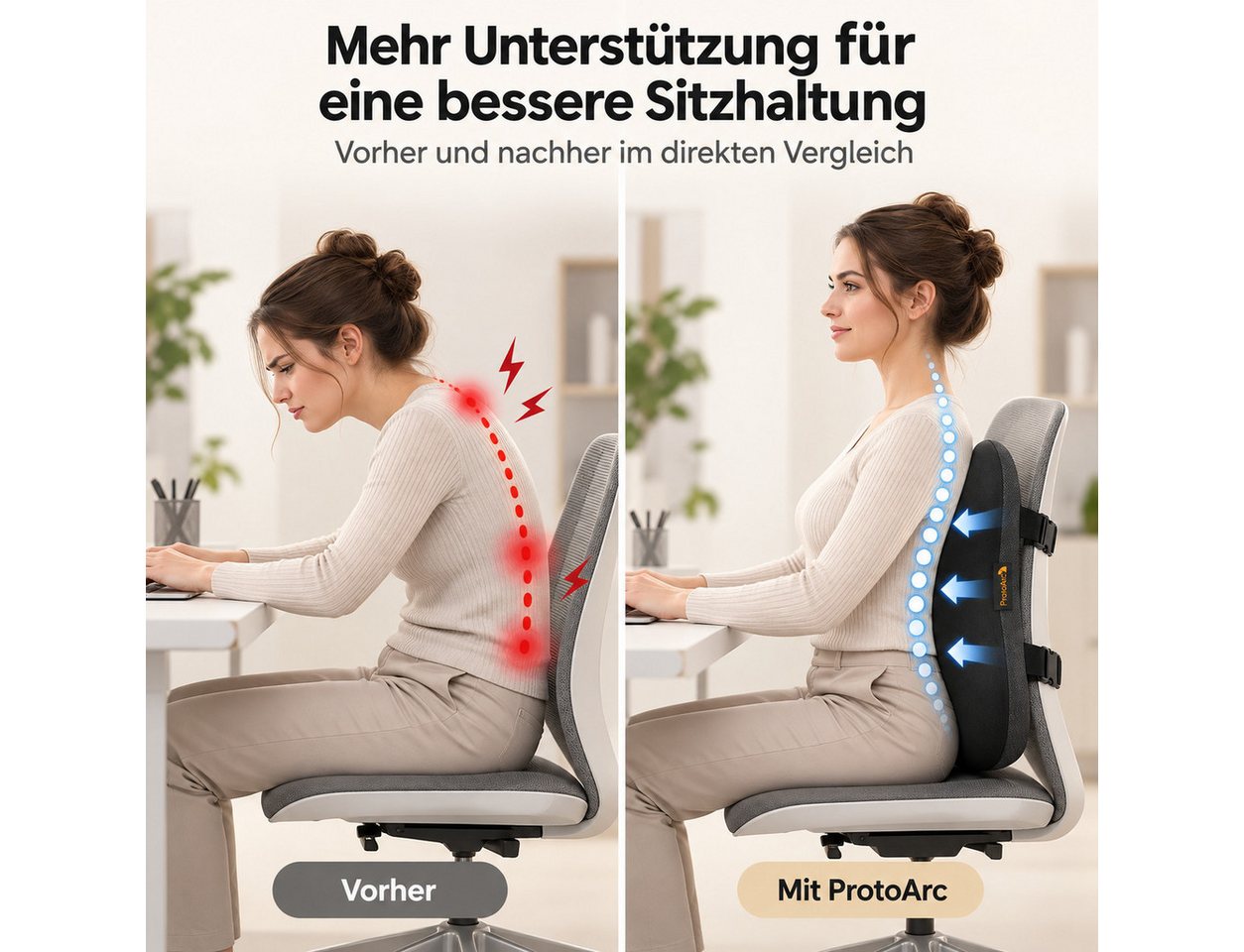 ProtoArc Lendenkissen Lendenkissen Memory Foam, Lordosenstütze, Einzelartike, atmungsaktiv, verstellbare Doppelriemen – Bild 2 von 5