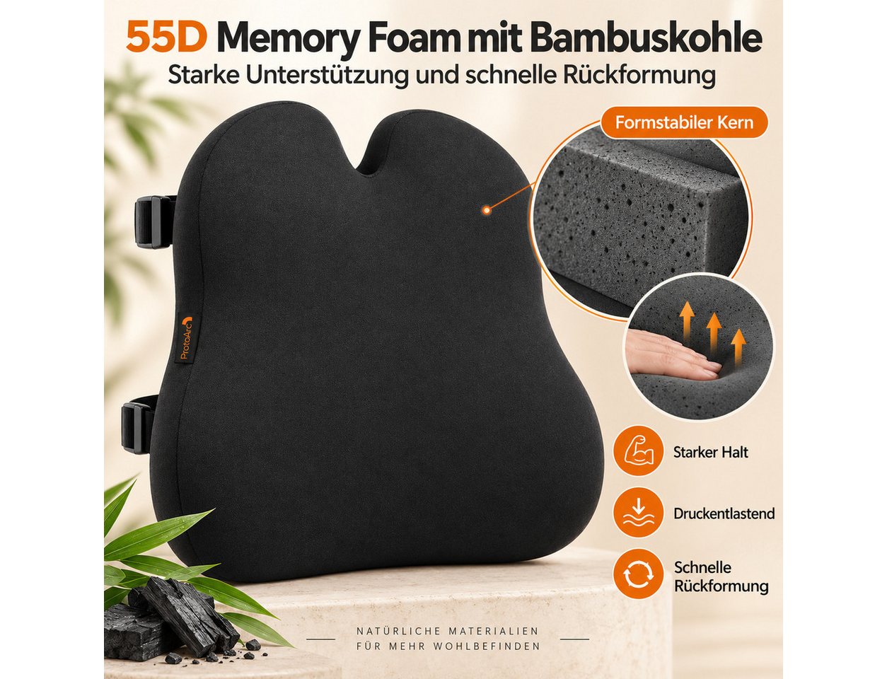 ProtoArc Lendenkissen Lendenkissen Memory Foam, Lordosenstütze, Einzelartike, atmungsaktiv, verstellbare Doppelriemen – Bild 3 von 5