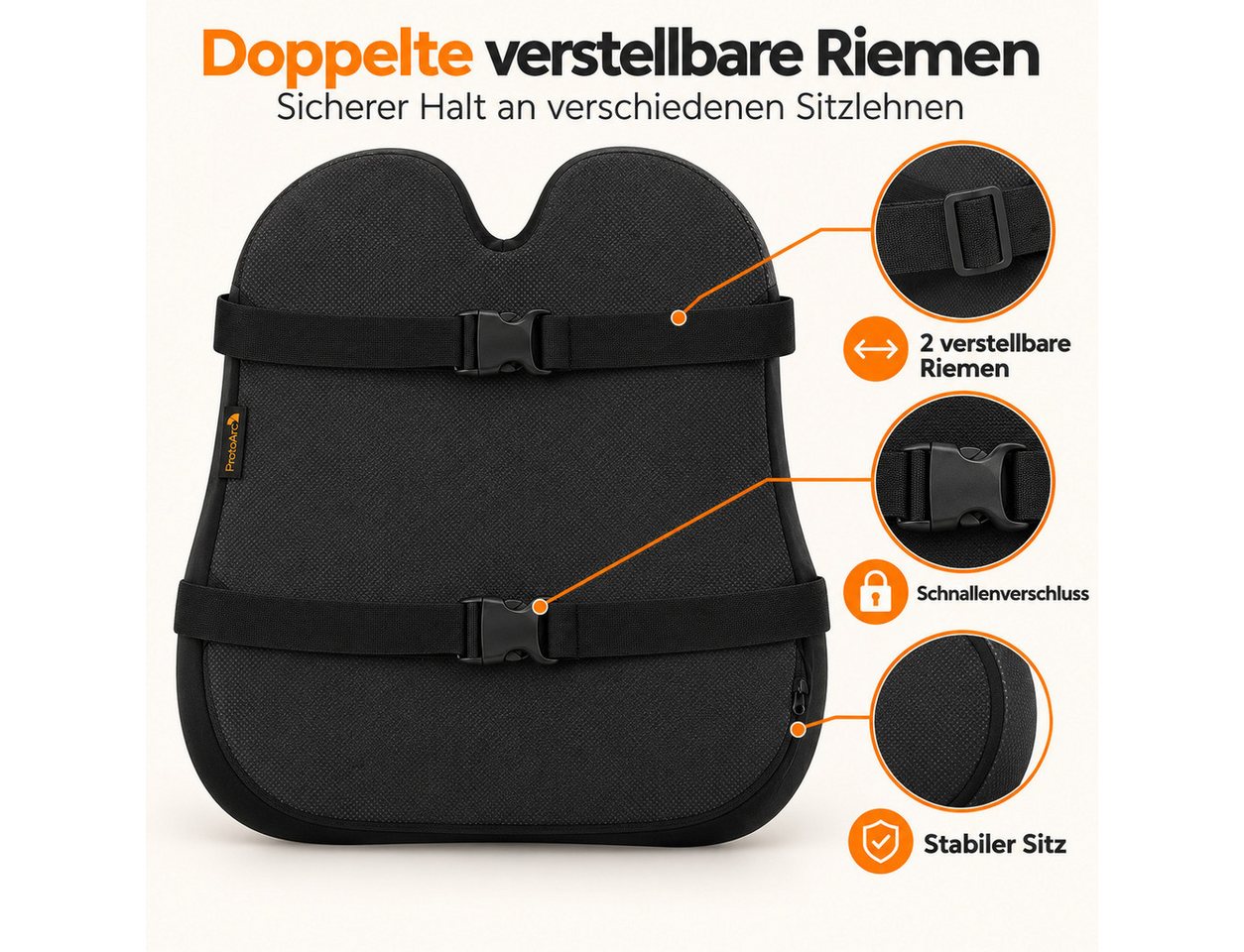 ProtoArc Lendenkissen Lendenkissen Memory Foam, Lordosenstütze, Einzelartike, atmungsaktiv, verstellbare Doppelriemen – Bild 5 von 5