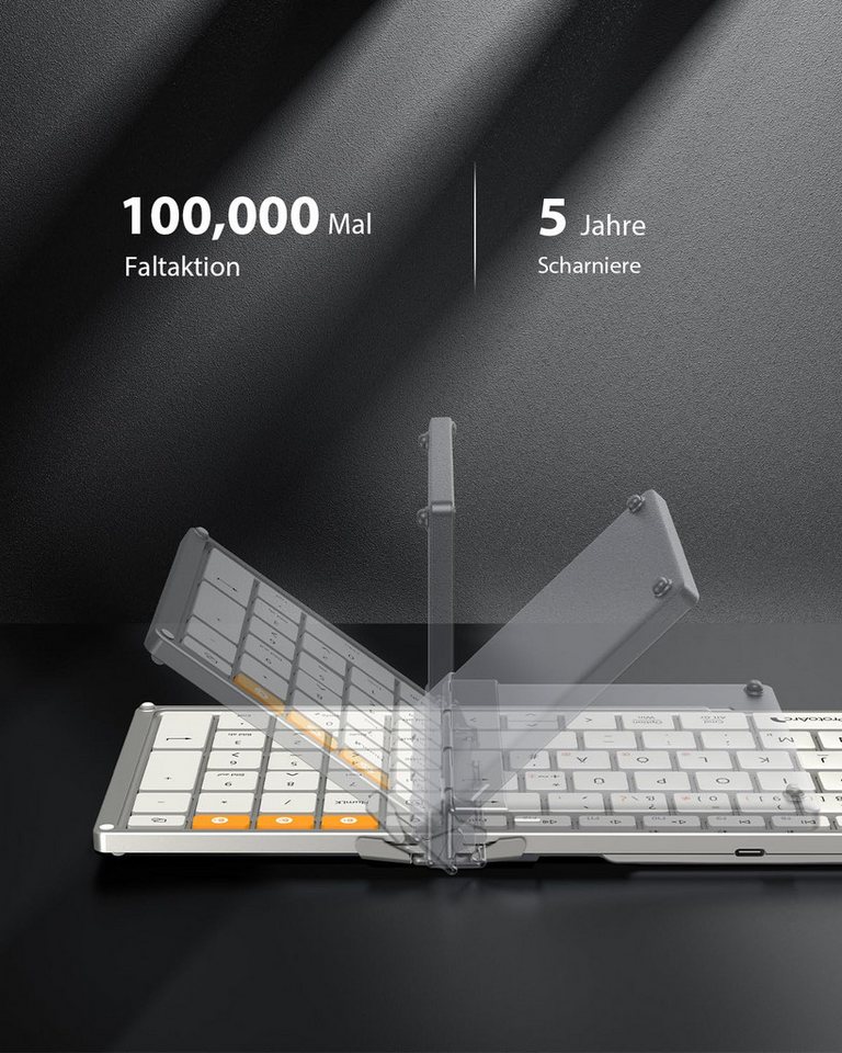ProtoArc XK01 Faltbare Bluetooth Tastatur, QWERTZ, Ziffernblock Tastatur (Bluetooth Tastatur 3 Geräte) – Bild 2 von 5