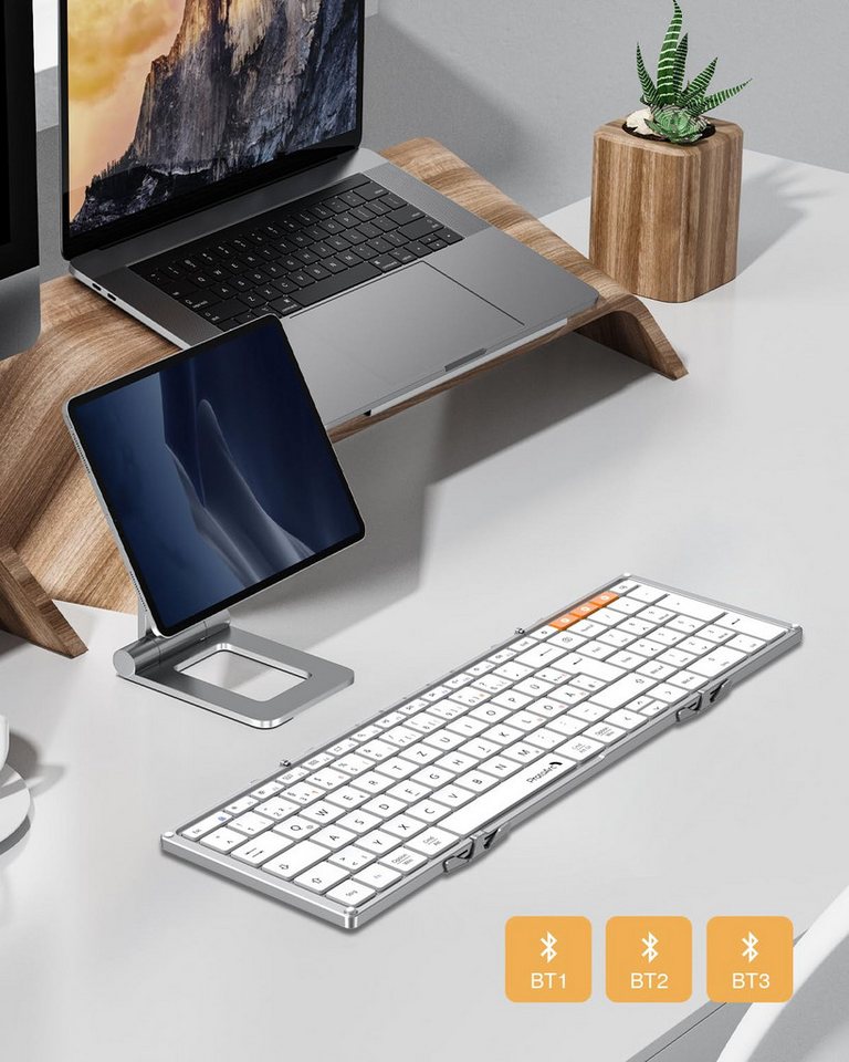 ProtoArc XK01 Faltbare Bluetooth Tastatur, QWERTZ, Ziffernblock Tastatur (Bluetooth Tastatur 3 Geräte) – Bild 4 von 5