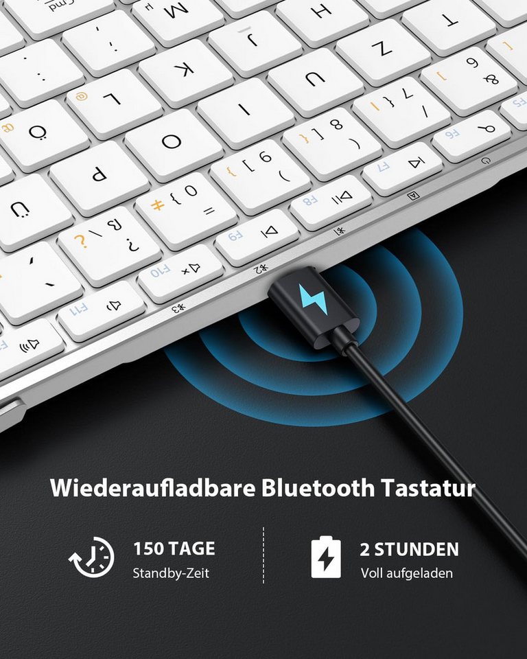 ProtoArc XK01 Faltbare Bluetooth Tastatur, QWERTZ, Ziffernblock Tastatur (Bluetooth Tastatur 3 Geräte) – Bild 5 von 5