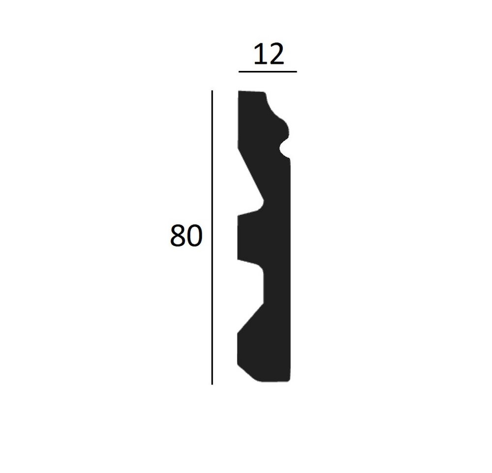 PROVISTON Sockelleiste Polyurethan, 80 x 12 x 2000 mm, Weiß, Kunststoff Fußleiste, 1-St. – Bild 2 von 5