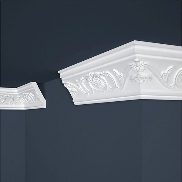 PROVISTON Stuckleiste Polystyrol, 53 x 88 x 2000 mm, Weiß, Deckenleiste, Kleben, Polystyrol, 1-St.
