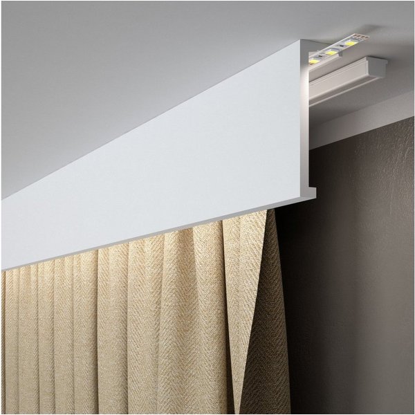 PROVISTON Stuckleiste Polystyrol, 40 x 120 x 2000 mm, Weiß, Vorhangleiste, Kleben, Polystyrol