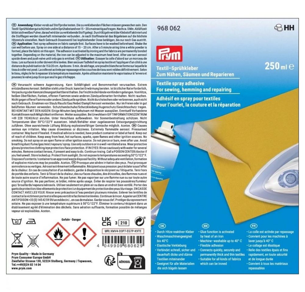 Prym Textilkleber - Textilsprühkleber (Dose / 250 ml) – Bild 3 von 3