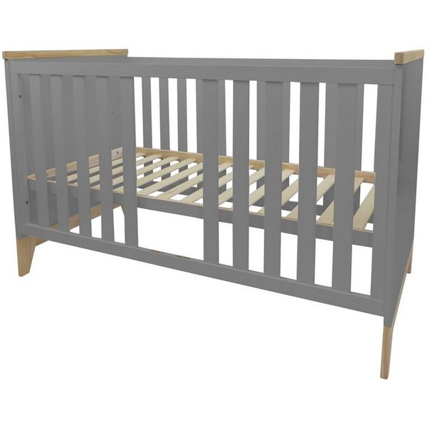 Puckdaddy GmbH Babybett Ida (140x70cm) in Grau, mit herausnehmbaren Sprossen, grau und natur