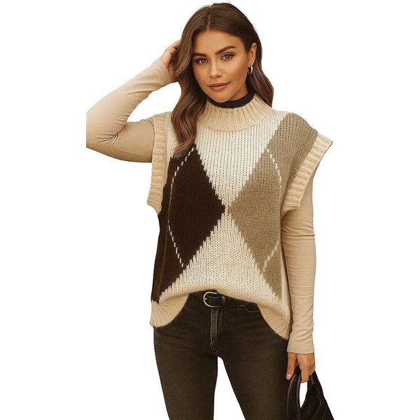 Worldclassca Pullunder WORLDCLASSCA Damen Strickpullunder Kariert Karo Muster Pulli Neue Kollektion - Stilvolle und gemütliche Strickmode für Damen