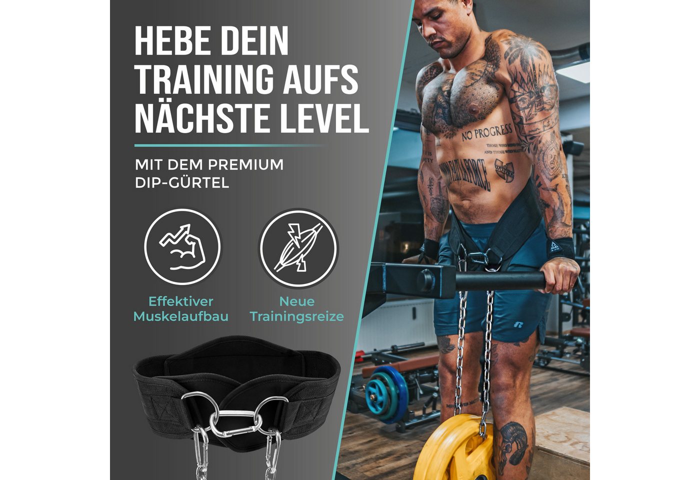 Pullup & Dip Dip-Gürtel Dip Gürtel mit Kette, 3 Karabinern und einzigartigen Klappen – Bild 4 von 5