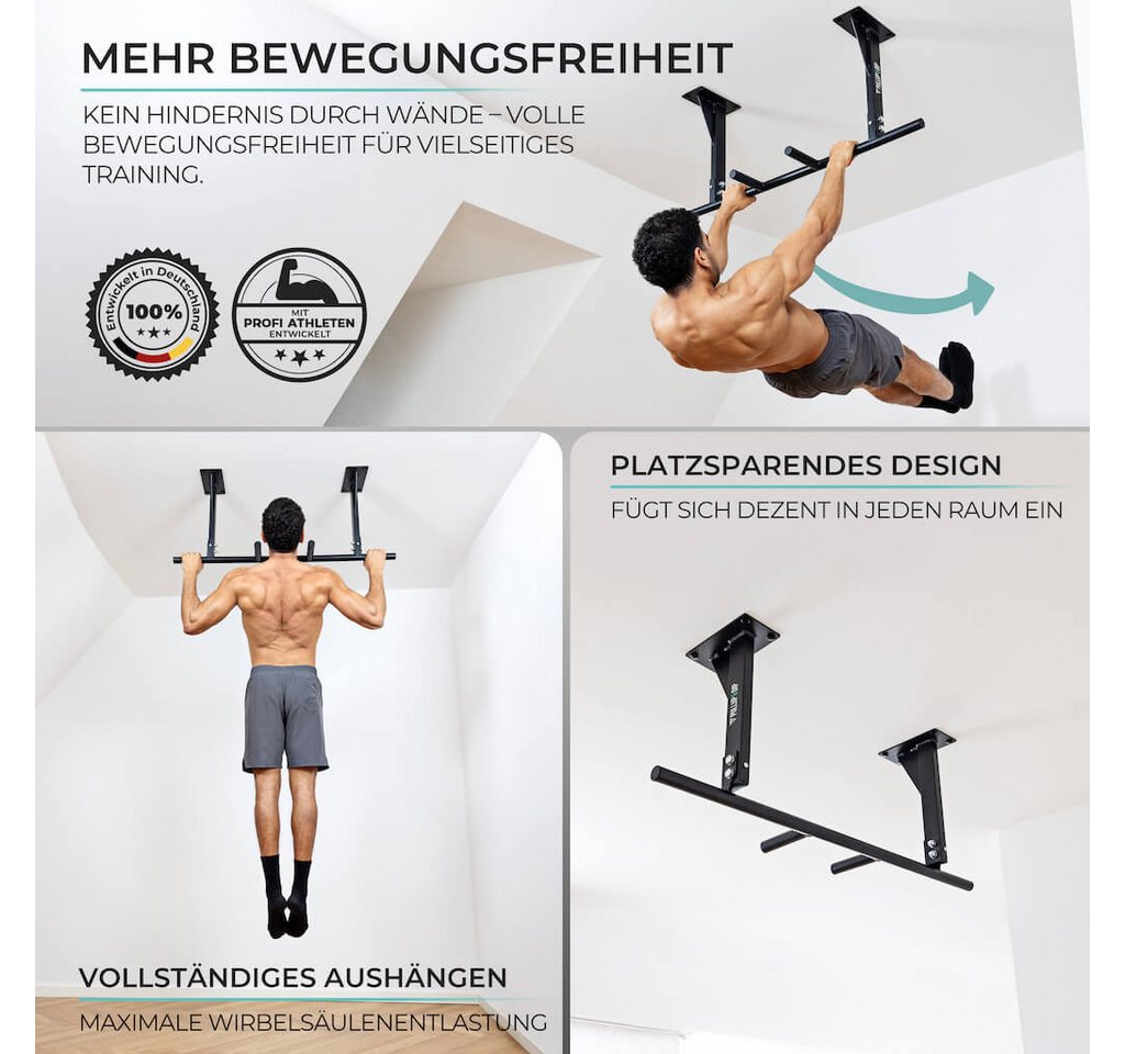 Pullup & Dip Klimmzugstange Klimmzugstange Decke inkl. Klimmzugband und Schrauben (1-tlg) – Bild 2 von 5