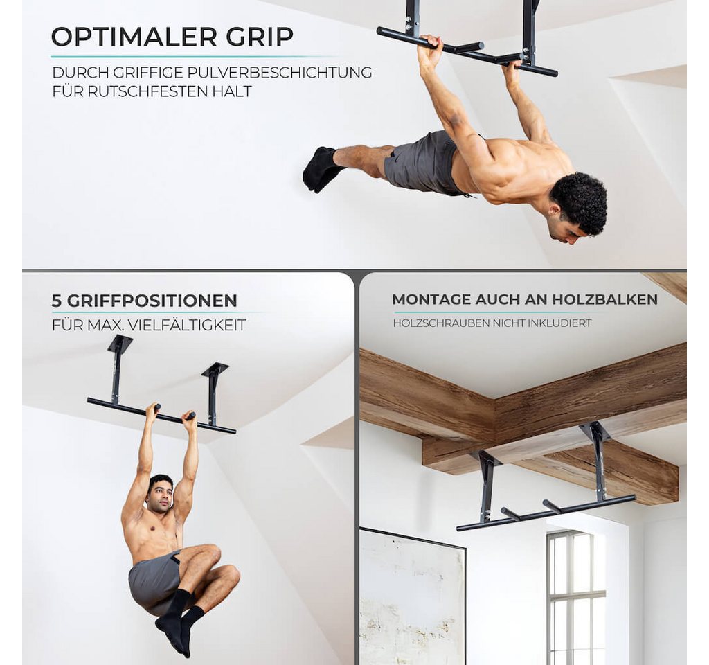 Pullup & Dip Klimmzugstange Klimmzugstange Decke inkl. Klimmzugband und Schrauben (1-tlg) – Bild 4 von 5