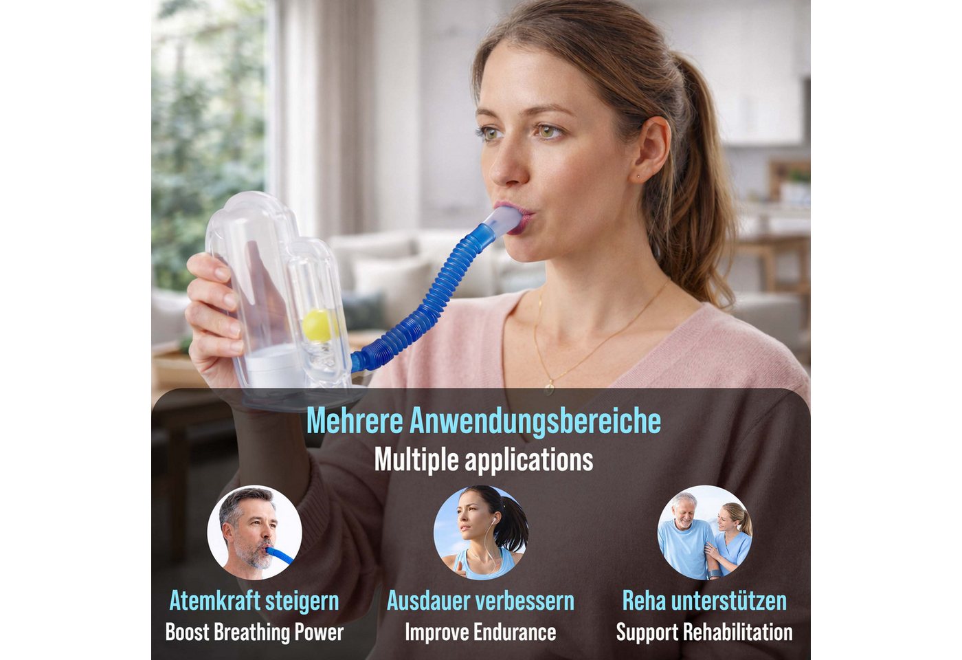 pulox Inhalator BE-5000 - Atemtrainer mit kugelförmigen Flow-Indikator – Bild 4 von 5