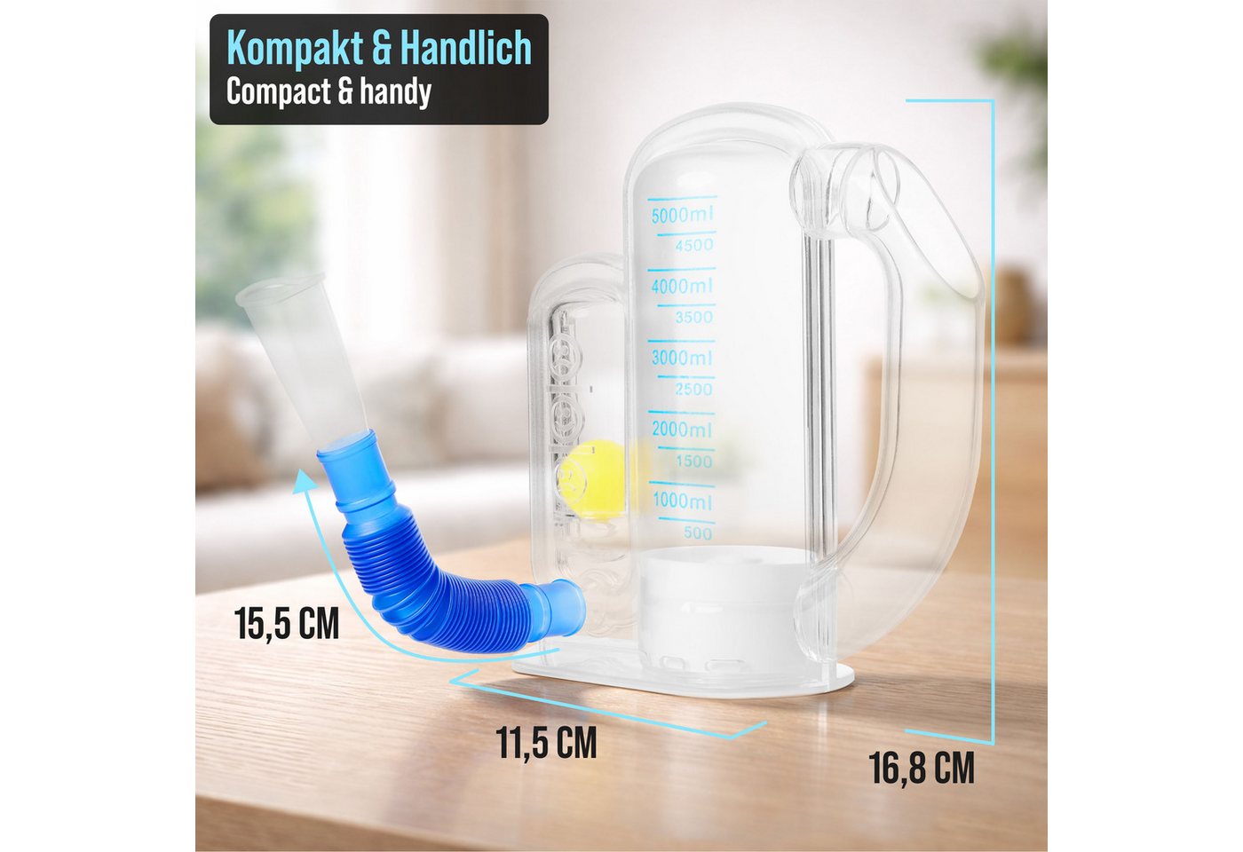 pulox Inhalator BE-5000 - Atemtrainer mit kugelförmigen Flow-Indikator – Bild 5 von 5
