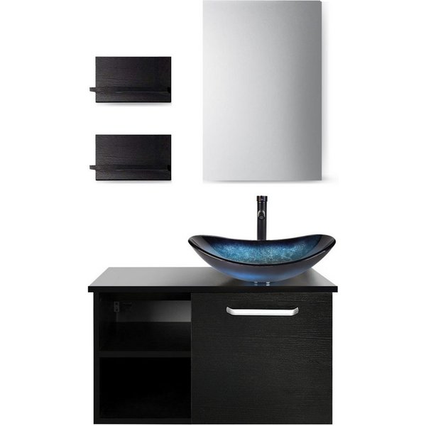 Puluomis Badezimmer-Set mit Spiegel, Badezimmerschrank mit 2 Regale ohne/mit Waschbecken Set